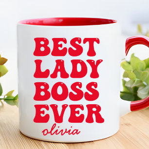 Best Lady Boss Ever Retro Red Custom Name Mug