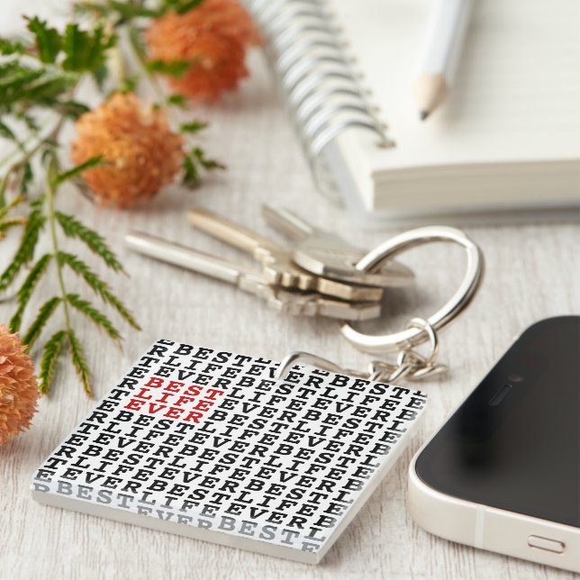 Best Life Ever Black White Red Personalised Key Ring (Front Right)