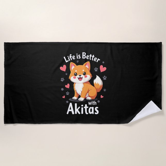 Best life with Akita Tank Top Beach Towel (Front)