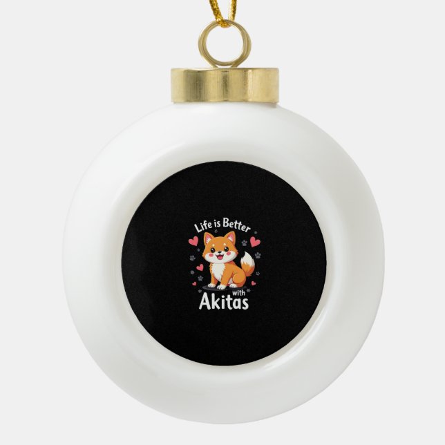 Best life with Akita Tank Top Ceramic Ball Christmas Ornament (Front)