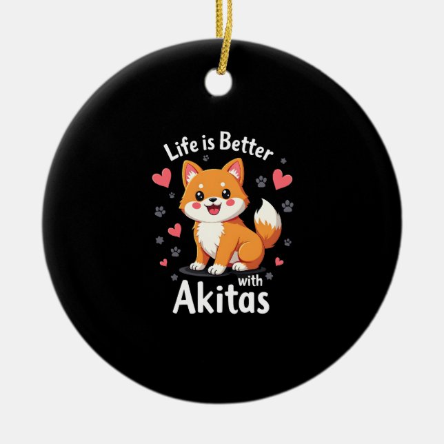 Best life with Akita Tank Top Ceramic Tree Decoration (Front)
