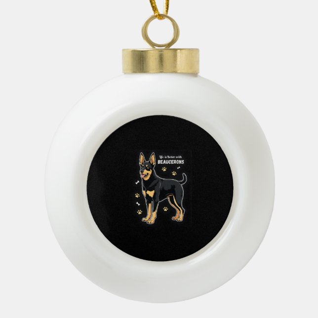 Best life with Beauce Sheepdog Tank Top Ceramic Ball Christmas Ornament (Front)