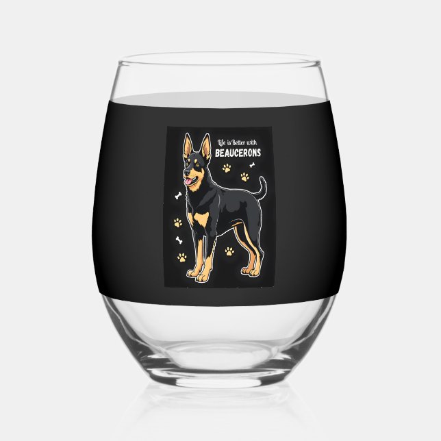 Best life with Beauce Sheepdog Tank Top Stemless Wine Glass (Front)