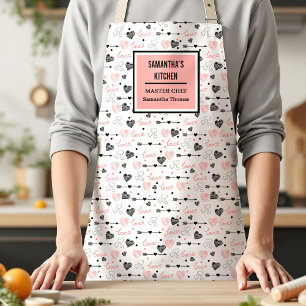 Best Love Gift Apron Pink Black Hearts Love Letter