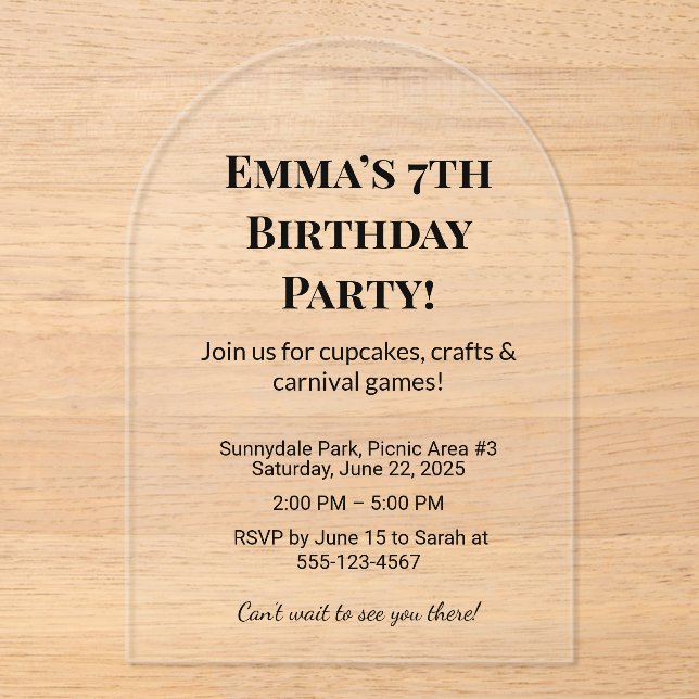 Best Luxury Clear Acrylic Birthday Party  Invitations (Front)
