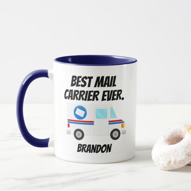 Best Mail Carrier Ever Mail Truck Personal Mailman Mug (With Donut)