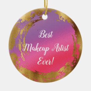 Best Makeup Artist Ever Girly Chic Pink Gold Ceramic Tree Decoration