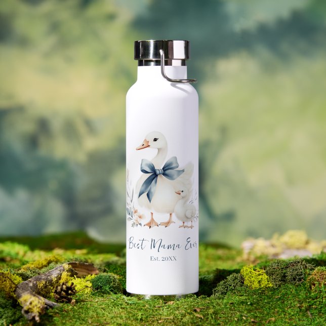 Best Mama Goose & Baby Duck Custom Name Water Bottle (Outdoor (Rotated))