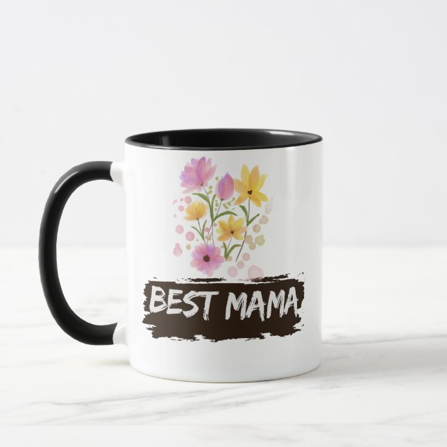 Best Mama Watercolour Flowers Coffee Mug (Left)