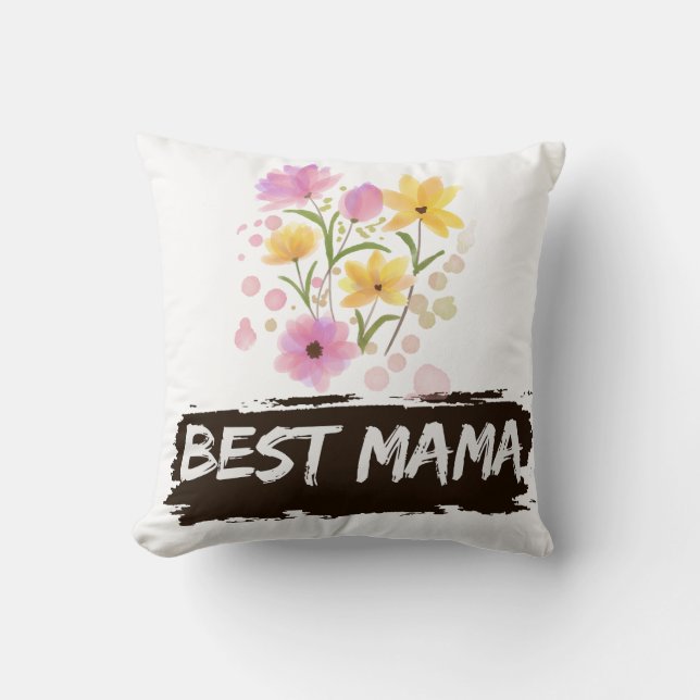 Best Mama Watercolour Flowers throw pillow (Front)