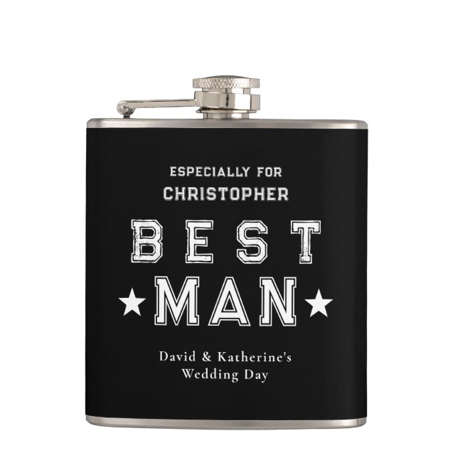 Best Man Appreciation Gift Black Hip Flask (Front)