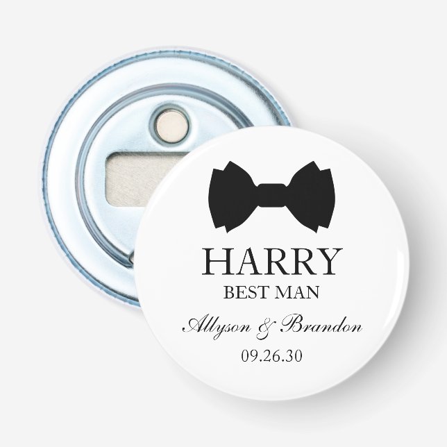 Best Man Black Bow Tie Bottle Opener (Front)