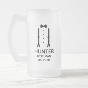 Best Man Black Bow Tie Frosted Glass Beer Mug