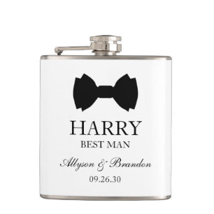 Best Man Black Bow Tie Hip Flask