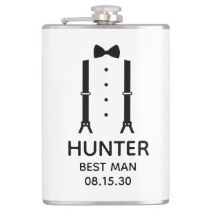 Best Man Black Bow Tie Hip Flask