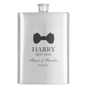 Best Man Black Bow Tie Hip Flask
