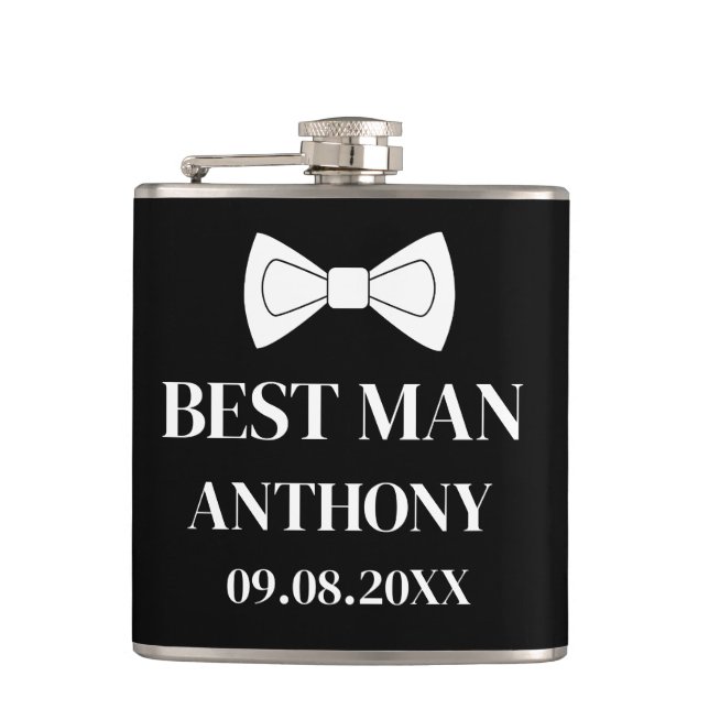 Best Man Black Elegant Modern Gifts Wedding  Hip Flask (Front)