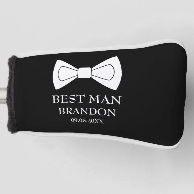 Best Man Black Elegant Modern Groomsman Wedding  Golf Head Cover (Front)