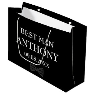 Best Man Black Elegant Modern Name Gifts Wedding Large Gift Bag