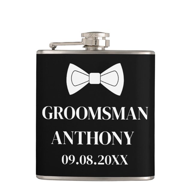 Best Man Black Elegant Simple Gifts Wedding Hip Flask (Front)