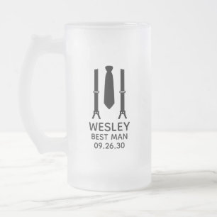 Best Man Black Tie Frosted Glass Beer Mug