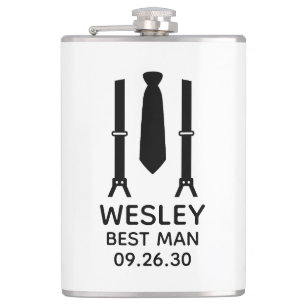 Best Man Black Tie Hip Flask