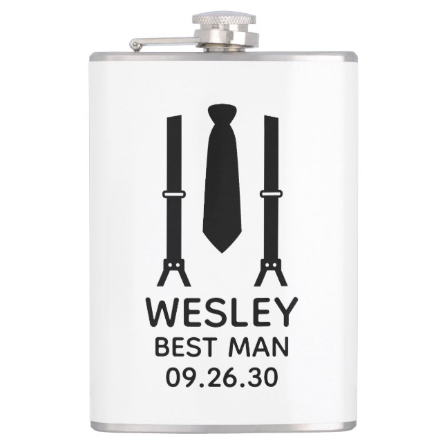 Best Man Black Tie Hip Flask (Front)