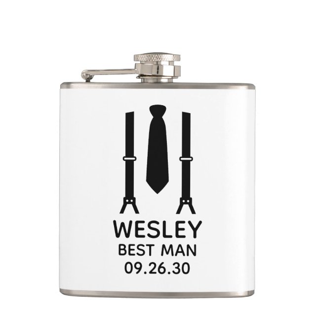Best Man Black Tie Hip Flask (Front)