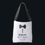 Best Man Black Tie Tuxedo Fun Wedding Swag  Crossbody Bag<br><div class="desc">These fun bags are designed as favours, gifts, or swag bags for your wedding best man. They feature an image of a black tie with three buttons and text that reads Best Man with a space to enter his name as well as the wedding couple's names and wedding date. Great...</div>