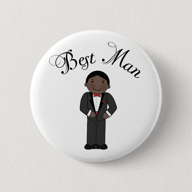 Best Man (Black) Wedding 6 Cm Round Badge (Front)