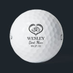 Best Man Black Wedding Rings Golf Balls<br><div class="desc">These golf balls are a great favor for the best man in your wedding party. They feature a pair of wedding rings inside a heart in black. With a first name in a traditional CAP font and the words best man in a coordinating script font also in black they're perfect...</div>