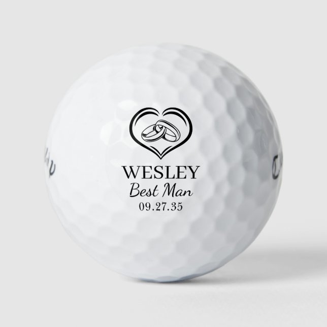 Best Man Black Wedding Rings Golf Balls (Front)