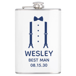 Best Man Blue Bow Tie Hip Flask