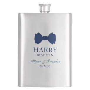 Best Man Blue Bow Tie Hip Flask