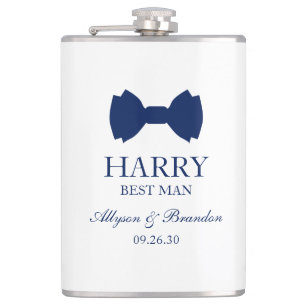 Best Man Blue Bow Tie Hip Flask