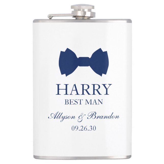 Best Man Blue Bow Tie Hip Flask (Front)
