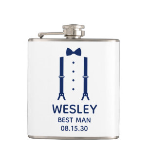 Best Man Blue Bow Tie Hip Flask