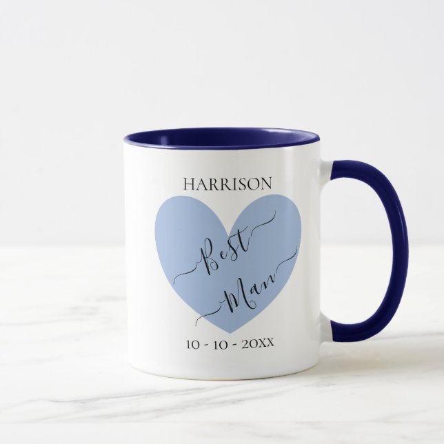 Best Man Blue Heart Personalised Mug (Right)