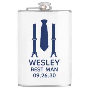 Best Man Blue Tie Hip Flask