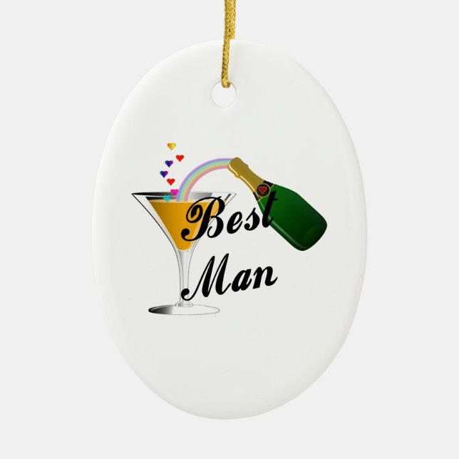 Best Man Champagne Toast Ceramic Tree Decoration (Front)