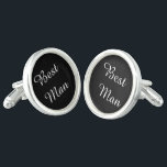 Best Man Cufflinks<br><div class="desc">Silver plated cufflinks shown in black/white with Best Man text. Customise this item or buy as is.</div>