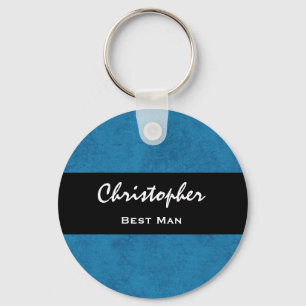 BEST MAN Custom Name Cobalt Blue Grunge Damask Key Ring