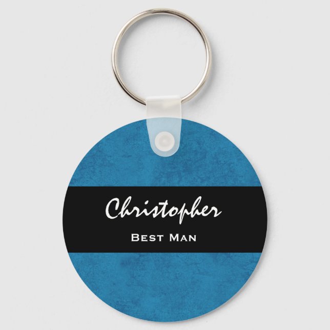 BEST MAN Custom Name Cobalt Blue Grunge Damask Key Ring (Front)