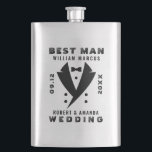 Best Man Elegant Tuxedo Black Typograpgy Wedding Hip Flask<br><div class="desc">Customise this elegant design for the Best Man with a sleek black tuxedo and personalised black text for the best man's name and the wedding couple's names with the date.</div>
