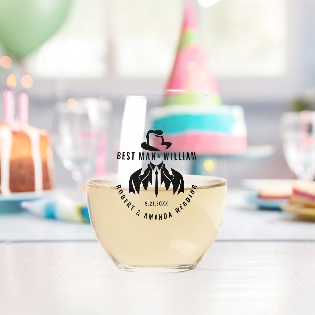 Best Man Elegant Tuxedo Wedding Stemless Wine Glass (Insitu (Birthday))