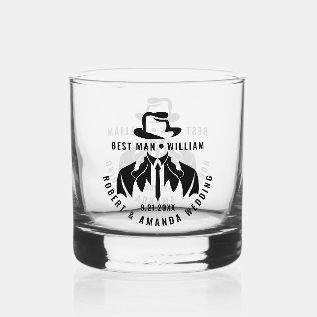 Best Man Elegant Tuxedo Wedding Whiskey Glass (Front)