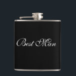 Best Man Flask<br><div class="desc">Flask for the best man is shown in Black with White text.
Customise this item or buy as is.</div>