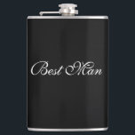 Best Man Flask<br><div class="desc">Flask for the best man is shown in Black with White text.
Customise this item or buy as is.</div>