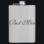 Best Man Flask<br><div class="desc">Flask for the best man is shown in a grey colour with black text.
Customise this item or buy as is.</div>