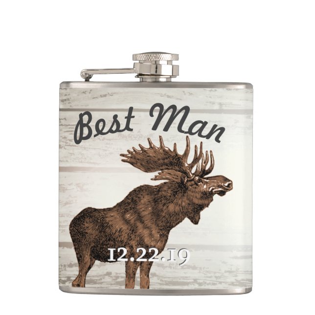 Best Man Flask Vintage Moose (Front)